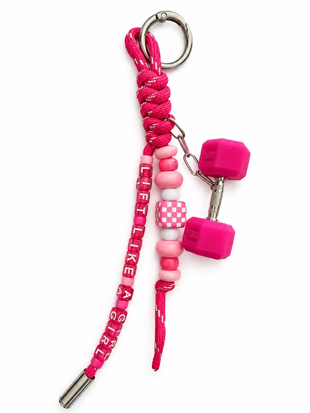 Pink 'Lift Like a Girl' Beaded Dumbbell Keychain